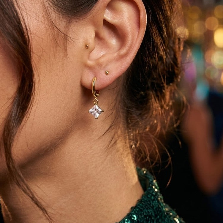 Zircon Drop Huggies Earrings in 925 Sterling Silver