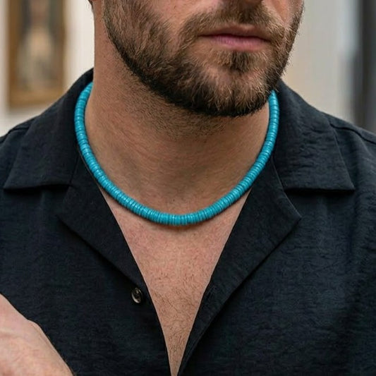 Turquoise Burst Men's Necklace in 92.5 Sterling Silver