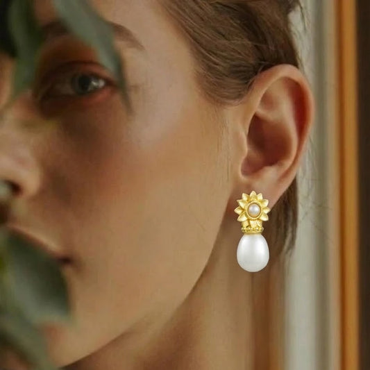 Solara Pearl Flower Stud Earrings in 925 Sterling Silver