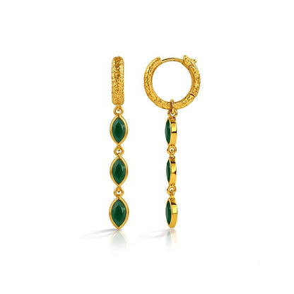 Gold Plated Green Onyx Triple Drop 92.5 Sterling Silver Earrings