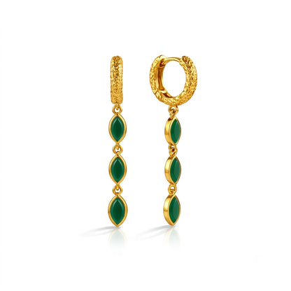Gold Plated Green Onyx Triple Drop 92.5 Sterling Silver Earrings