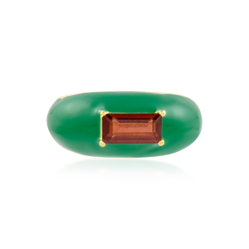 Green Enamel Garnet Ring (Water Resistance Premium Plating)